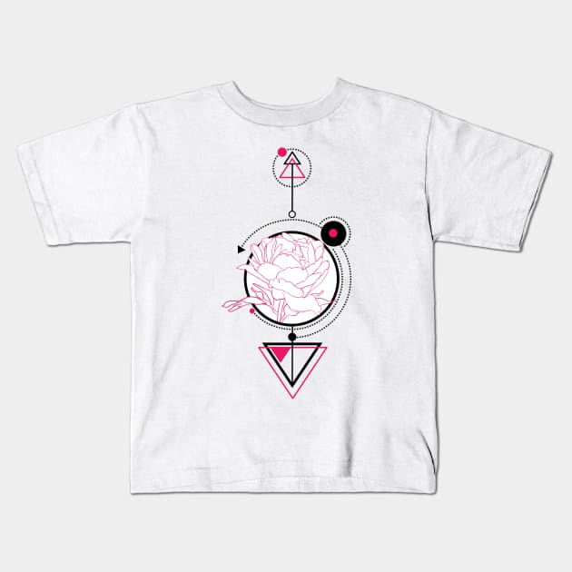 Peony flower, graphic drawing, sketch with geometric details Kids T-Shirt by Olga Berlet